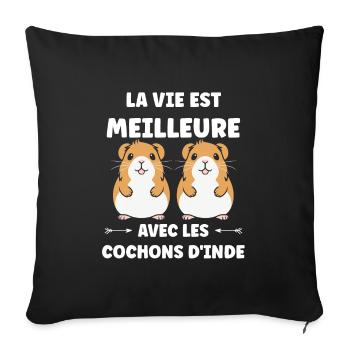 Humour cochon d'ine - Housse de coussin décorative 45 x 45 cm - noir - Devant