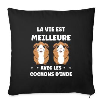 Humour cochon d'ine - Housse de coussin décorative 45 x 45 cm - noir - Devant