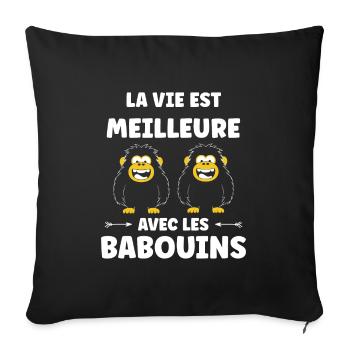 Humour petit singe babouin - Housse de coussin décorative 45 x 45 cm - noir - Devant