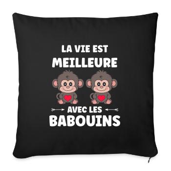 Humour petit singe babouin - Housse de coussin décorative 45 x 45 cm - noir - Devant