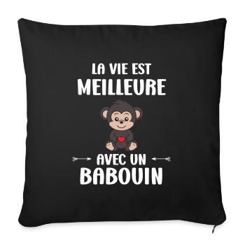 Humour petit singe babouin - Housse de coussin décorative 45 x 45 cm - noir - Devant