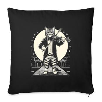 Cat Playing Violin Instrument Violinist Fiddler Vi - Sofa pillowcase 17,3'' x 17,3'' (45 x 45 cm) - black - Front