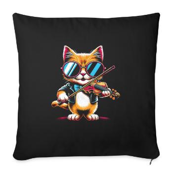 Cat Playing Violin Instrument Violinist Fiddler Vi - Sofa pillowcase 17,3'' x 17,3'' (45 x 45 cm) - black - Front