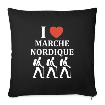 Randonné humour marche nordique - Housse de coussin décorative 45 x 45 cm - noir - Devant