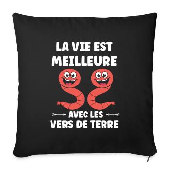 Humour ver de terre - Housse de coussin décorative 45 x 45 cm - noir - Devant