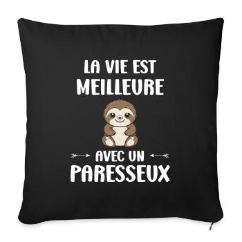 Animal humour paresseux - Housse de coussin décorative 45 x 45 cm - noir - Devant