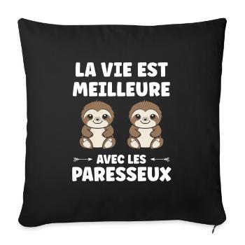 Animal humour paresseux - Housse de coussin décorative 45 x 45 cm - noir - Devant