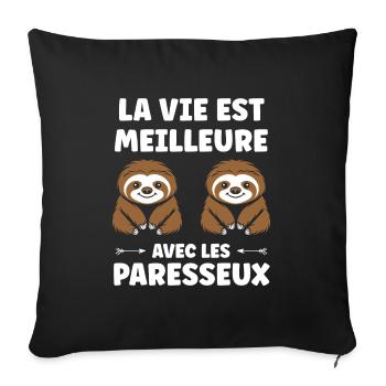 Animal humour paresseux - Housse de coussin décorative 45 x 45 cm - noir - Devant