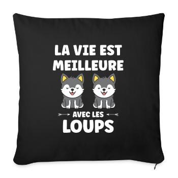 Humour loup - Housse de coussin décorative 45 x 45 cm - noir - Devant