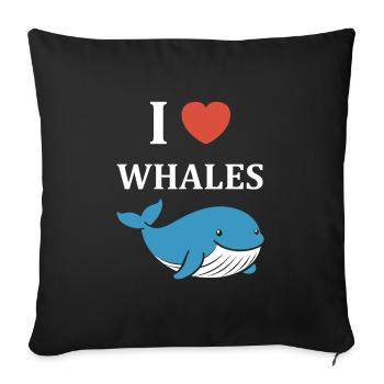 Baleines bleu Amour baleine - Housse de coussin décorative 45 x 45 cm - noir - Devant