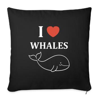 Baleines bleu Amour baleine - Housse de coussin décorative 45 x 45 cm - noir - Devant