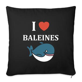 Baleines bleu Amour baleine - Housse de coussin décorative 45 x 45 cm - noir - Devant