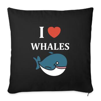 Baleines bleu Amour baleine - Housse de coussin décorative 45 x 45 cm - noir - Devant