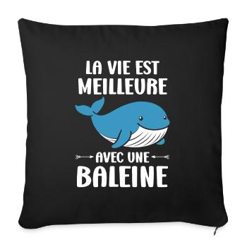 Baleines bleu Amour baleine - Housse de coussin décorative 45 x 45 cm - noir - Devant