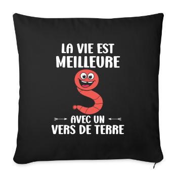 Humour ver de terre - Housse de coussin décorative 45 x 45 cm - noir - Devant