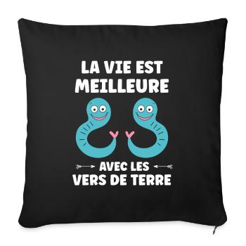 Humour ver de terre - Housse de coussin décorative 45 x 45 cm - noir - Devant