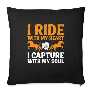Photographie de cheval Équitation Chevaux Hobby Ph - Housse de coussin décorative 45 x 45 cm - noir - Devant