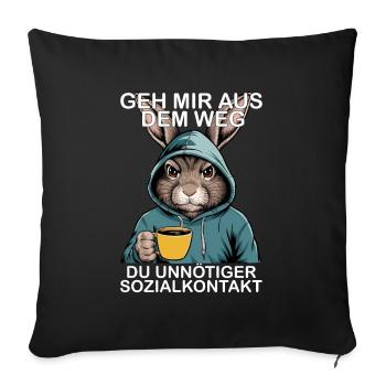 Unnecessary Social Contact Funny Rabbit Bunny - Sofa pillowcase 17,3'' x 17,3'' (45 x 45 cm) - black - Front