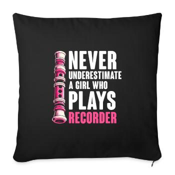 Ne sous-estimez jamais une fille qui joue de la flûte à bec Musi - Housse de coussin décorative 45 x 45 cm - noir - Devant