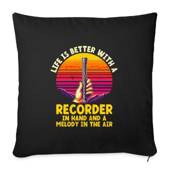 La vie est meilleure avec une flûte à bec à la main et une mélodie - Housse de coussin décorative 45 x 45 cm - noir - Devant