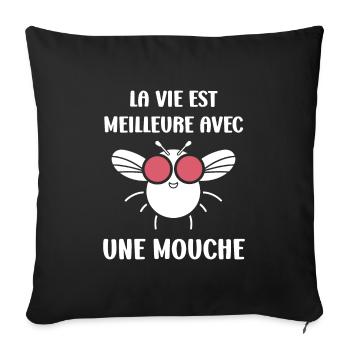 Insecte Citation humour mouche - Housse de coussin décorative 45 x 45 cm - noir - Devant
