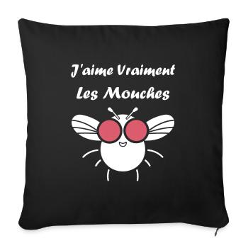 Insecte Citation humour mouche - Housse de coussin décorative 45 x 45 cm - noir - Devant