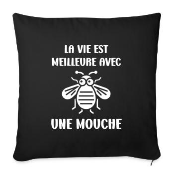 Insecte Citation humour mouche - Housse de coussin décorative 45 x 45 cm - noir - Devant