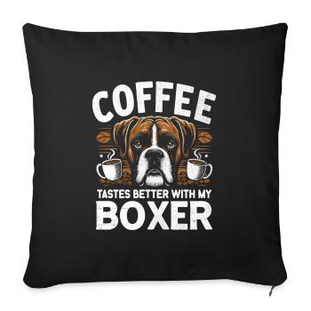 Le café a meilleur goût avec mon boxeur amateur de caféine - Housse de coussin décorative 45 x 45 cm - noir - Devant