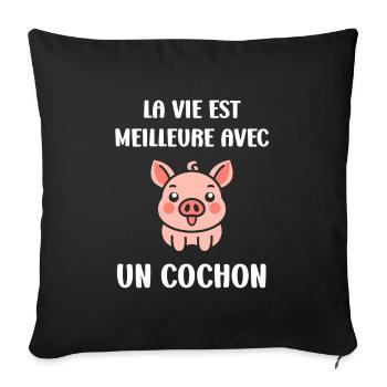 cochon - Housse de coussin décorative 45 x 45 cm - noir - Devant