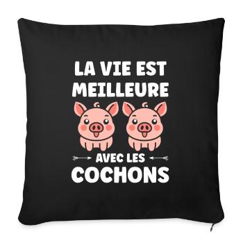cochon - Housse de coussin décorative 45 x 45 cm - noir - Devant