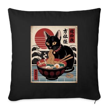 Kawaii Cat Ramen Noodles Anime Cat - Sofa pillowcase 17,3'' x 17,3'' (45 x 45 cm) - black - Front