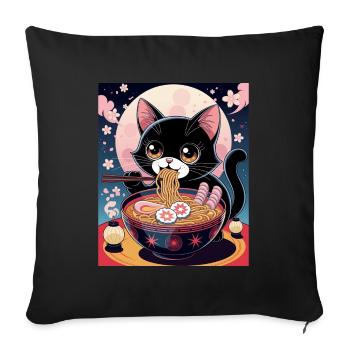 Kawaii Cat Ramen Noodles Anime Cat - Sofa pillowcase 17,3'' x 17,3'' (45 x 45 cm) - black - Front
