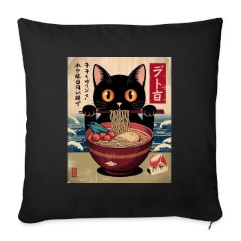 Kawaii Cat Ramen Noodles Anime Cat - Sofa pillowcase 17,3'' x 17,3'' (45 x 45 cm) - black - Front