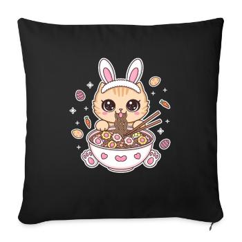 Easter Kawaii Anime Cat Ramen - Sofa pillowcase 17,3'' x 17,3'' (45 x 45 cm) - black - Front