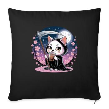 Grim Reaper Anime Cat Cherry Blossom - Sofa pillowcase 17,3'' x 17,3'' (45 x 45 cm) - black - Front
