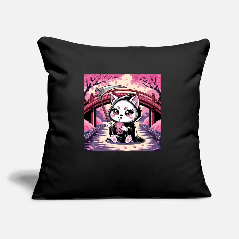Grim Reaper Anime Chat Cerisier Fleur Housse de coussin décorative 45 x 45 cm