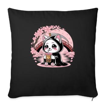 Grim Reaper Anime Cat Cherry Blossom - Sofa pillowcase 17,3'' x 17,3'' (45 x 45 cm) - black - Front