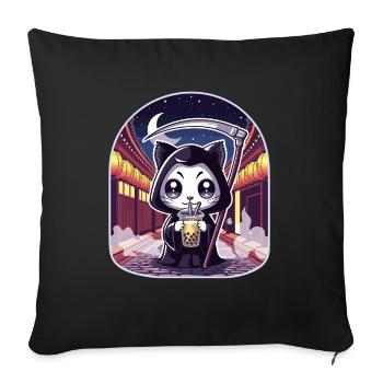 Grim Reaper Anime Cat Cherry Blossom - Sofa pillowcase 17,3'' x 17,3'' (45 x 45 cm) - black - Front