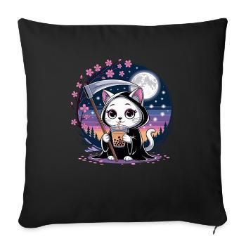 Grim Reaper Anime Cat Cherry Blossom - Sofa pillowcase 17,3'' x 17,3'' (45 x 45 cm) - black - Front