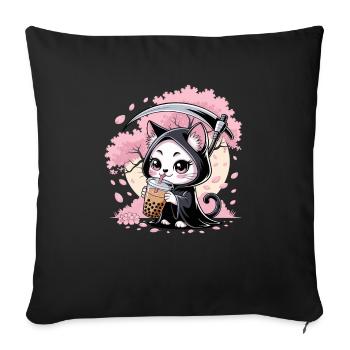 Grim Reaper Anime Cat Cherry Blossom - Sofa pillowcase 17,3'' x 17,3'' (45 x 45 cm) - black - Front
