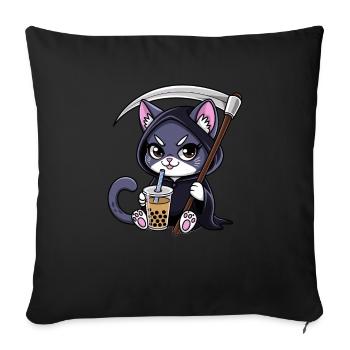 Grim Reaper Anime Cat Cherry Blossom - Sofa pillowcase 17,3'' x 17,3'' (45 x 45 cm) - black - Front