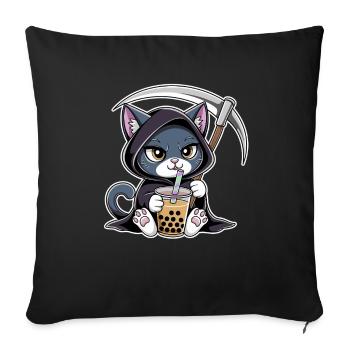 Grim Reaper Anime Cat Cherry Blossom - Sofa pillowcase 17,3'' x 17,3'' (45 x 45 cm) - black - Front