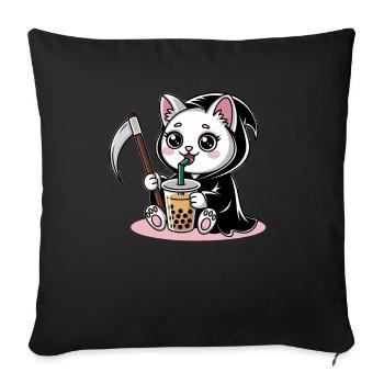 Grim Reaper Anime Cat Cherry Blossom - Sofa pillowcase 17,3'' x 17,3'' (45 x 45 cm) - black - Front