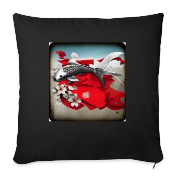 carpe koi, koi, carpe, japonais, kawaii - Housse de coussin décorative 45 x 45 cm - noir - Devant