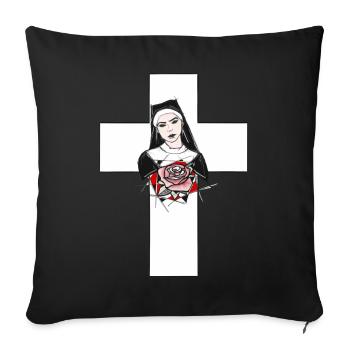 Nonne Kreuz Rose Tattoo Nun Gothic Dark - Sofakissenbezug 45 x 45 cm - Schwarz - Vorne