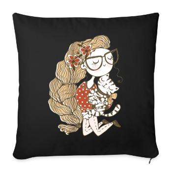 The girl & her beloved cat: Cat attitude - Sofa pillowcase 17,3'' x 17,3'' (45 x 45 cm) - black - Front