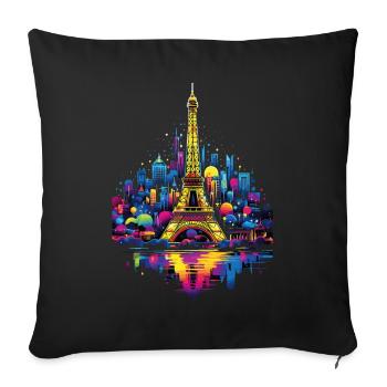 Paris, Tour Eiffel, France, Ville, Horizon, Nuit - Housse de coussin décorative 45 x 45 cm - noir - Devant