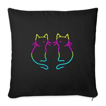 Années 80 Rétro Vintage Chats Arc-en-ciel - Housse de coussin décorative 45 x 45 cm - noir - Devant