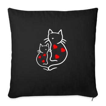 Saint-Valentin Rétro Chats Coeur Chat des années 80 des années 90 - Housse de coussin décorative 45 x 45 cm - noir - Devant