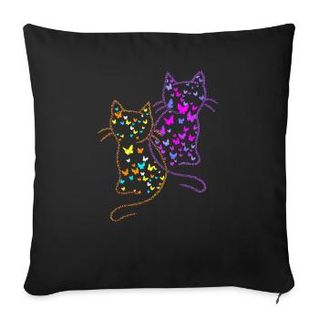 Années 80 Chats Chat Papillons Insectes - Housse de coussin décorative 45 x 45 cm - noir - Devant